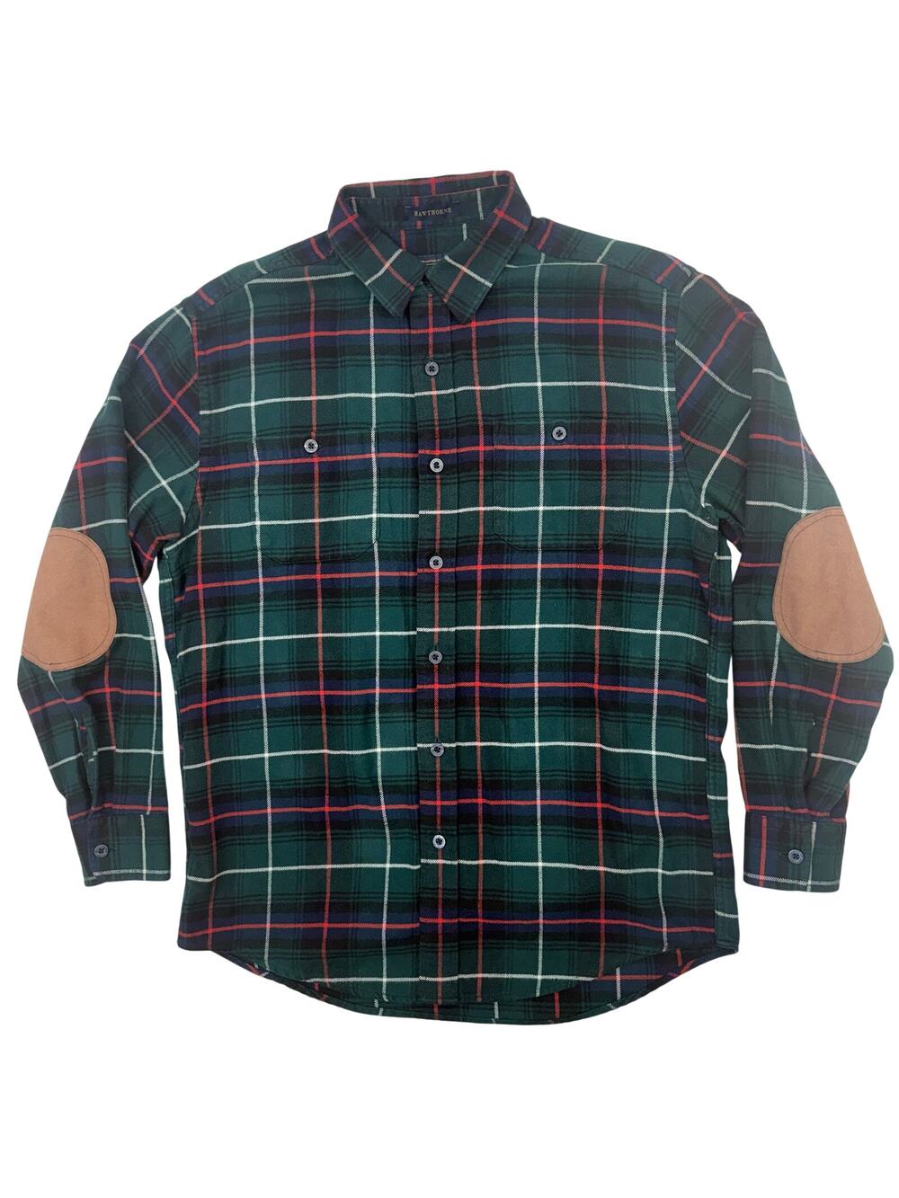 Pendleton Plaid Flannel Shirt Men's Medium Elbow Patches Green Red Blue